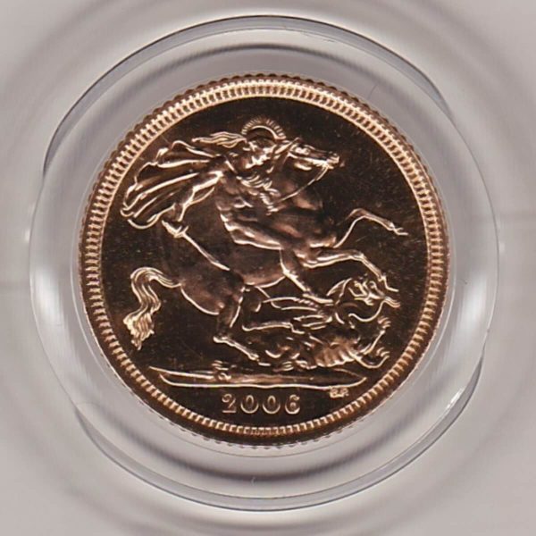 2006 Gold Half Sovereign coin featuring the fourth portrait of Queen Elizabeth II on the Obverse. St George and the dragon on the Reverse.