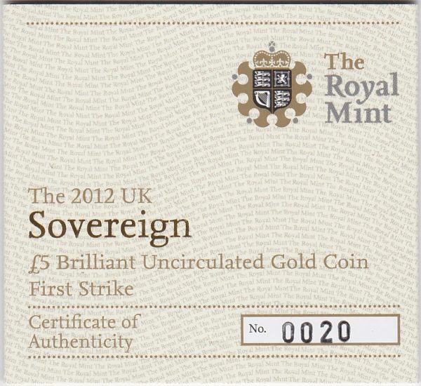 2012 Gold Five Pounds Brilliant Uncirculated - Image 3