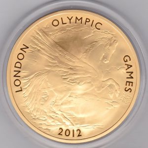 2012 Gold Proof Five Ounce London Olympic Coin. This coin comes in the presentation box with certificate as issued by the Royal Mint.