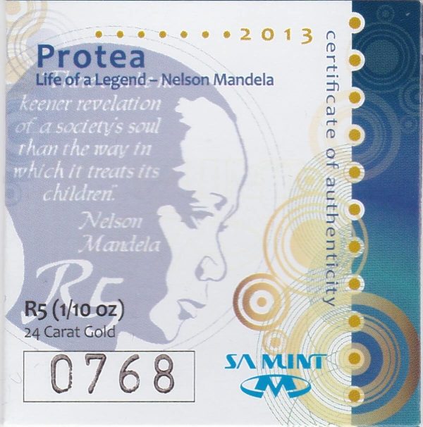 2013 South Africa Gold Proof Tenth Ounce - Image 3
