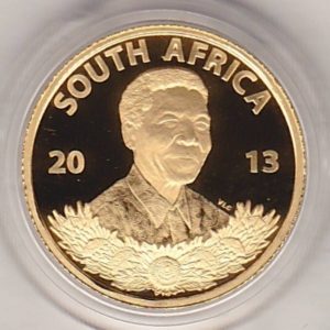 2013 South Africa Gold Proof Tenth Ounce coin. This coin was issued to commemorate the life of a legend Nelson Mandela. Boxed with certificate.