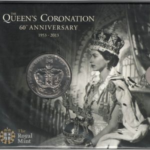 2013 Five Pounds Coin 60th anniversary of the Queens coronation. featuring Queen Elizabeth II on the Obverse. All coins are in stock and ready to send.