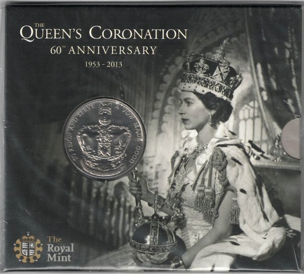 2013 Five Pounds Coin 60th anniversary of the Queens coronation. featuring Queen Elizabeth II on the Obverse. All coins are in stock and ready to send.