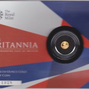2014 Gold Proof Fortieth Ounce Britannia coin featuring Queen Elizabeth II on the Obverse. The Reverse features the image of Britannia in profile.