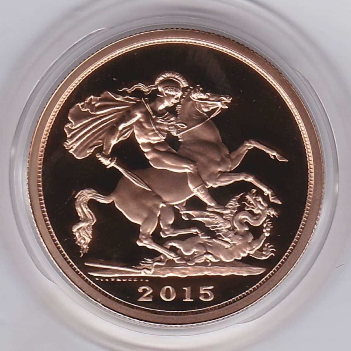 2015 Gold Five Pounds Brilliant Uncirculated coin. This coin comes in the original box with booklet and certificate as issued by the royal mint.