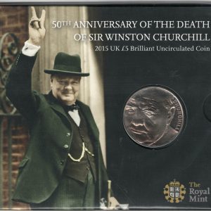 2015 Five Pounds Coin Sir Winston Churchill. featuring Queen Elizabeth II on the Obverse. All five pound coins are in stock.