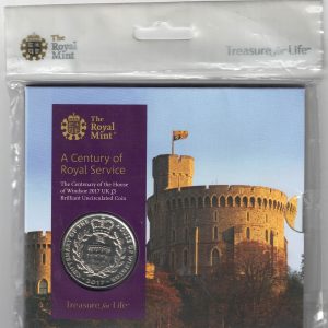 2017 Five Pounds Coin centenary of house of Windsor. featuring Queen Elizabeth II on the Obverse. All five pound coins are in stock.