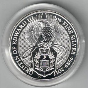 2017 Silver Two Ounce Coin Griffin Of Edward. This coin was issued as part of the Queen's Beasts series by the Royal Mint.