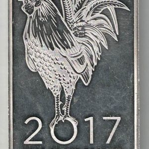 2017 Year Of The Rooster Ten Ounce Silver Bar This bar contains 10 ounces of 999 fine Silver. All of our silver bars have been pre-owned and are in stock.