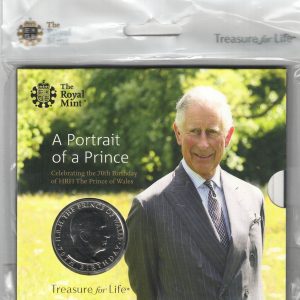 2018 Five Pounds 70th birthday HRH Prince Charles. featuring Queen Elizabeth II on the Obverse. All five pound coins are in stock.