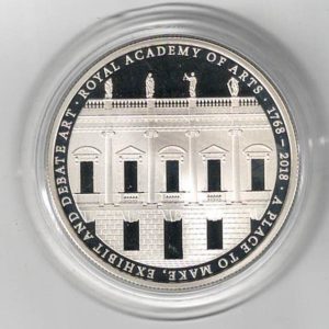 2018 Five Pounds Standard Silver Proof Royal Academy of Arts. This Standard proof coin comes boxed with certificate as issued by the royal mint.