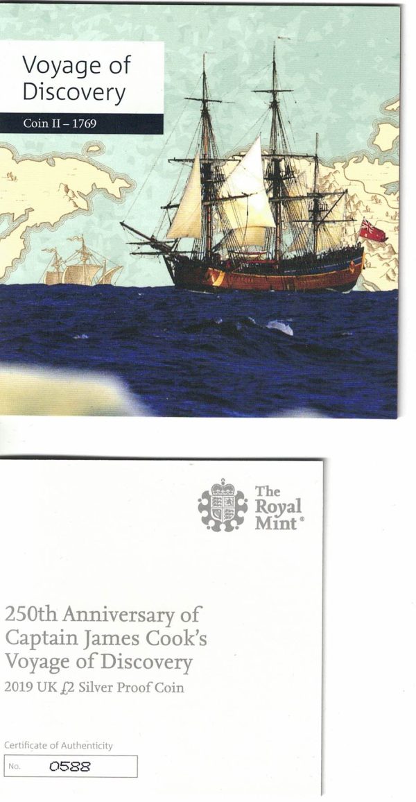 2019 Two Pounds Standard Silver Proof Captain James Cook - Image 3