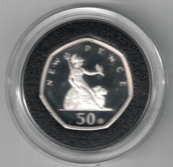 2019 Silver Proof Fifty Pence Coin '50 years of the 50p' This coin comes in the original box with certificate as issued by the royal mint.
