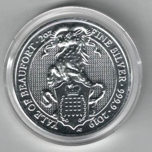 2019 Silver Two Ounce Coin Yale Of Beaufort. This coin was issued as part of the Queen's Beasts series by the Royal Mint.