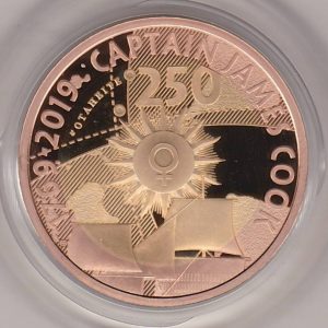 2019 Gold Proof Two Pounds Captain Cook Double Sovereign coin. This coin comes in the presentation box with certificate as issued by the Royal Mint.