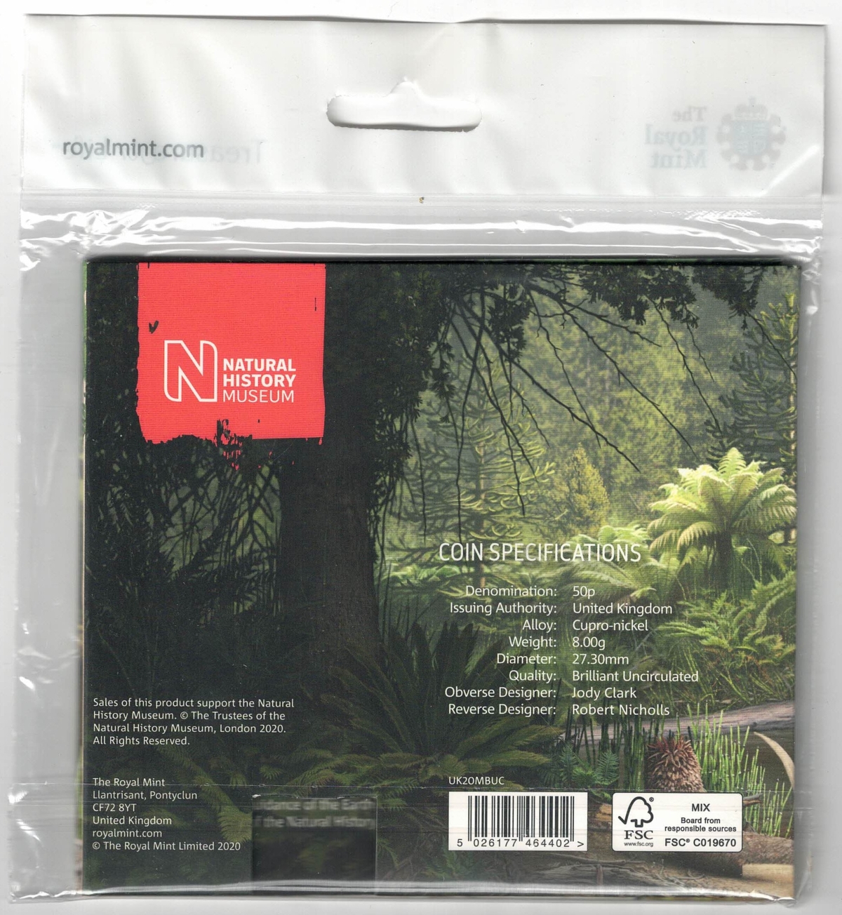 2020 Fifty Pence Colourised Dinosaur Collection Set - Image 2