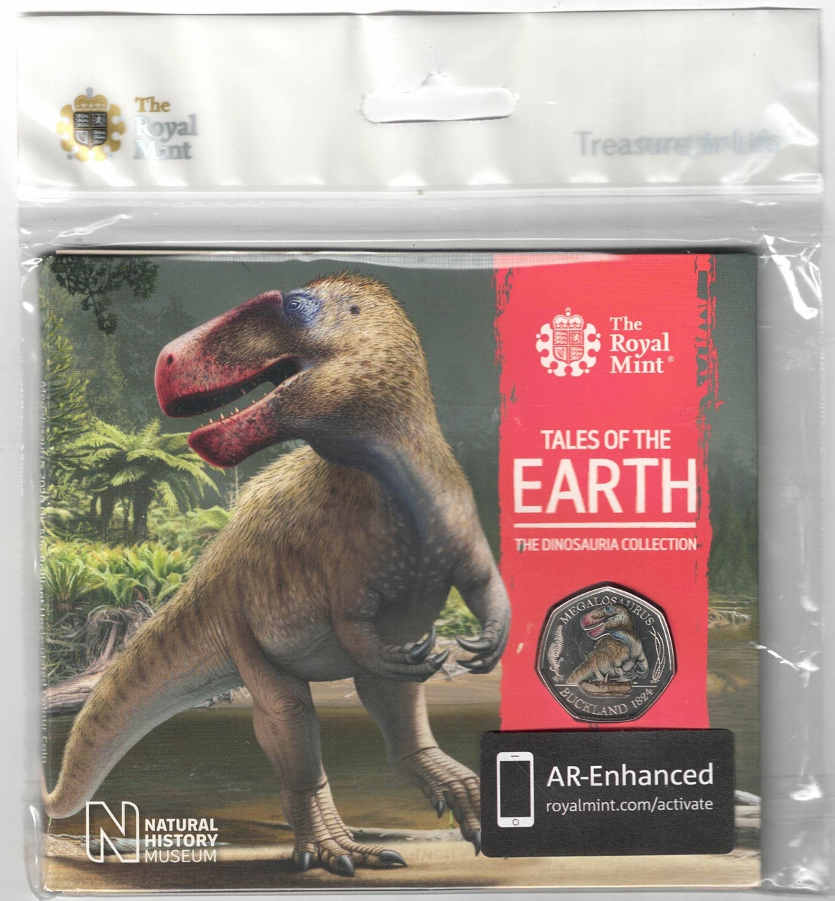 2020 Fifty Pence colourised Dinosauria Collection. Cupro nickel coin featuring Queen Elizabeth II on the Obverse. This set is in stock.