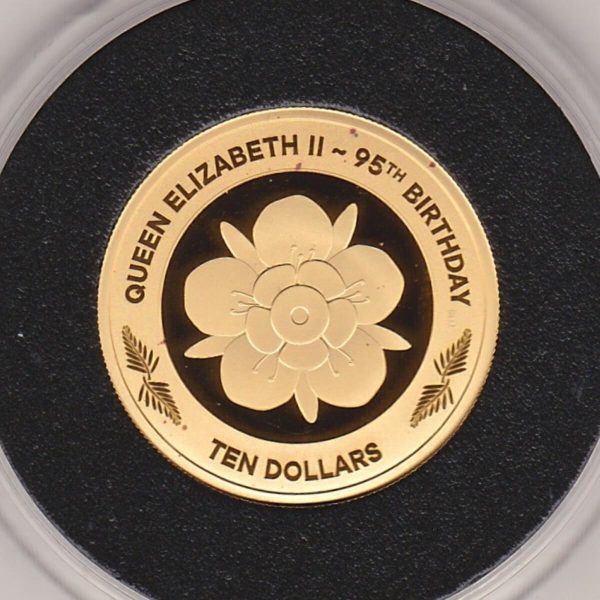 2021 Gold Proof New Zealand Quarter Ounce coin. The coin was issued to celebrate the Queen's 95th birthday. Boxed with certificate.