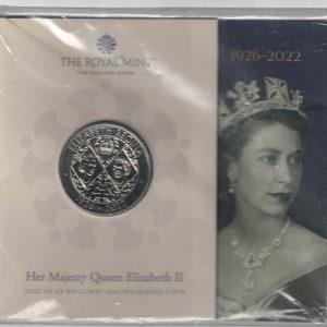 2022 Queen Elizabeth II Memorial Coin. Five Pound Coin. featuring King Charles III on the Obverse. All five pound coins are in stock.