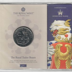 2022 Cupro-Nickle Five Pounds Royal Tudor Beasts, The Seymour Panther. This coin features QE II On the obverse side of the coin. All coins in stock.