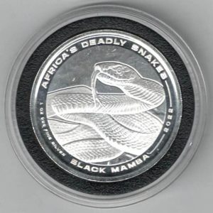 2022 Silver Congo One Ounce Black Mamba. This Coin does features the black mamba. The coin contains one ounce of 999 fine silver.