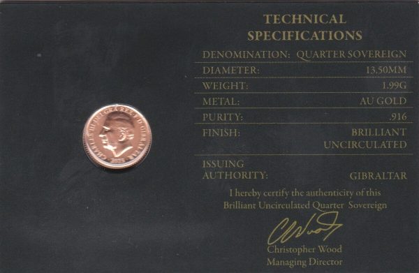 2023 Gibraltar Gold Quarter Sovereign - Image 2