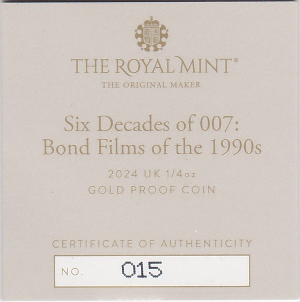 2024 Gold Proof Quarter Ounce 007 Bond Films Of The 1990s - Image 3