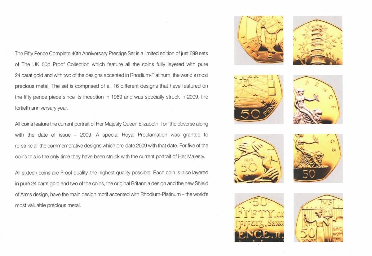 Boxed 2009 Royal Mint Sixteen Coin Fifty Pence Anniversary Proof Set - Image 3