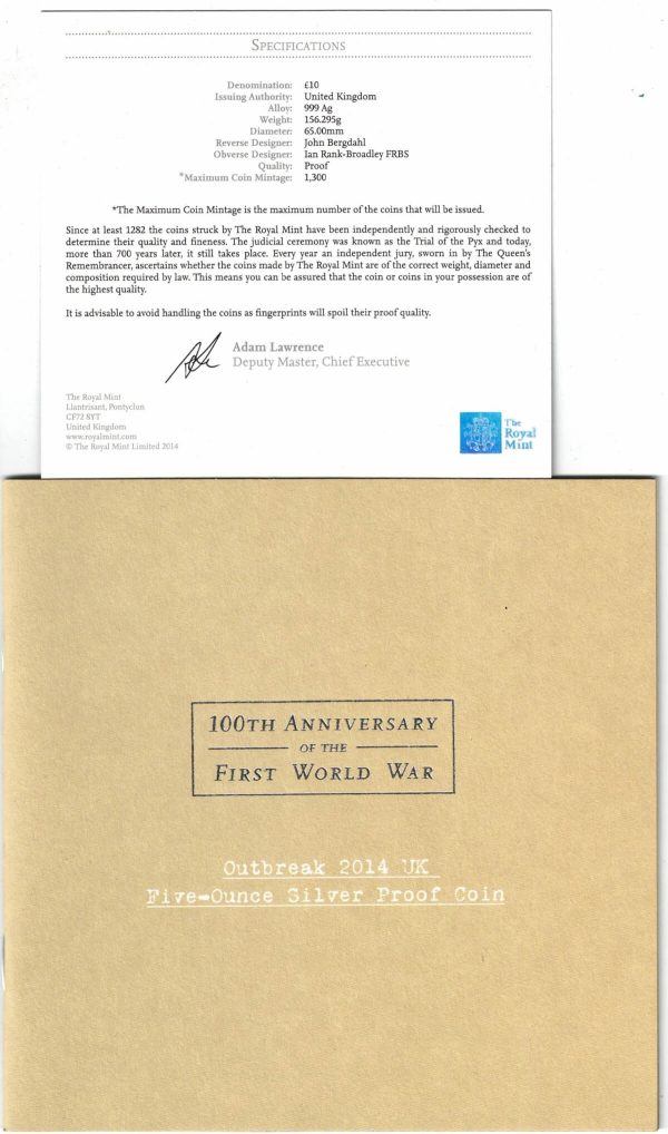 Boxed 2014 Silver Proof Five Ounce First World War Outbreak - Image 3