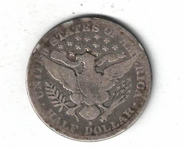 Damaged 1896 S USA Barber Silver Half Dollar Coin - Image 2