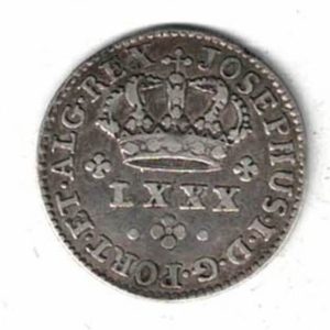 ND 1750 TO 1777 Portugal Silver Eighty Reis Coin. he obverse features LXXX with kings crown and lettering around. All coins are in stock.