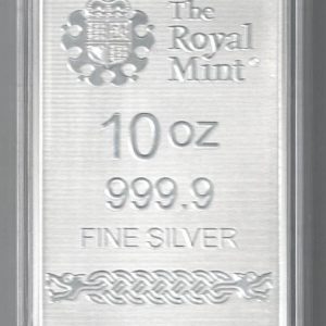 Ten Ounce Silver Royal Mint Bar This bar contains 10 ounces of 999 fine Silver. All of our silver bars have been pre-owned and are in stock.