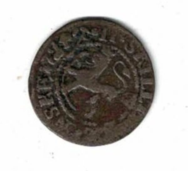 1724 Norway Billion Two Skilling Coin. The obverse features a crowned monogram of king Frederick IV. The reverse features a Norwegian lion holding an axe. 