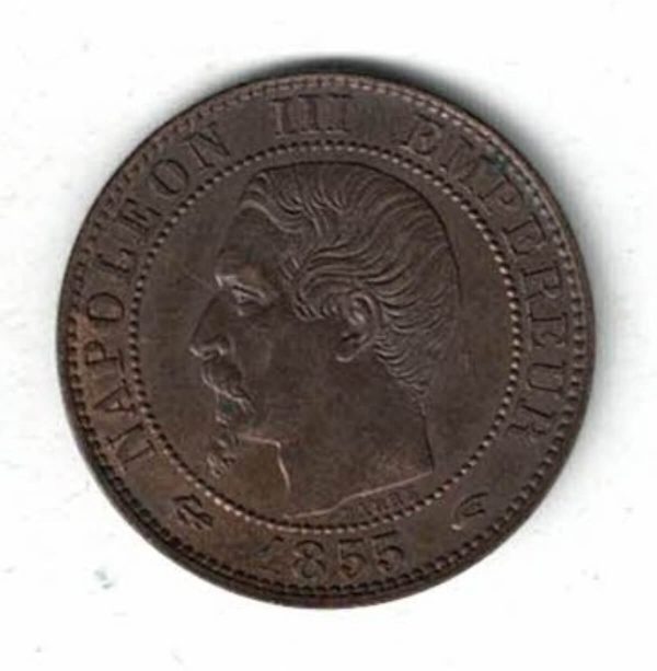 1855 A France Bronze Five Centimes Coin - Image 2