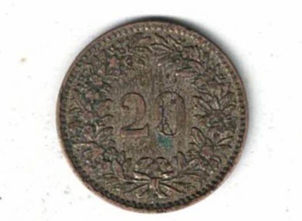 1858 B Switzerland Billon Twenty Rappen Coin - Image 2