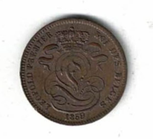 1859 Belgium Copper One Centime Coin - Image 2