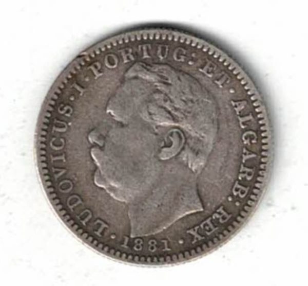 1881 Portuguese India Silver Half Rupia Coin. The obverse features the portrait of King Luis I facing left. All coins are in stock.