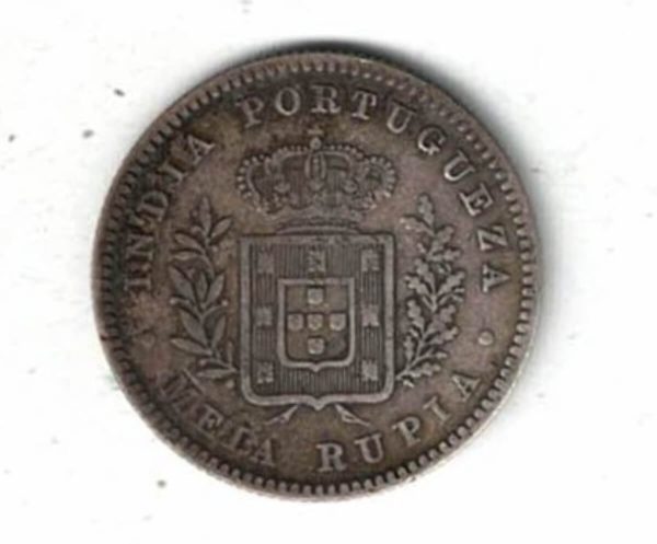 1881 Portuguese India Silver Half Rupia Coin - Image 2