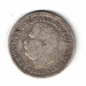 1881 Portuguese India Silver Quarter Rupia Coin. The obverse features the portrait of King Luis I facing left. All coins are in stock.