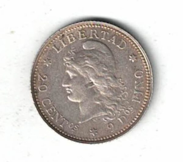 1882 Argentina Silver Twenty Centavos Coin - Image 2