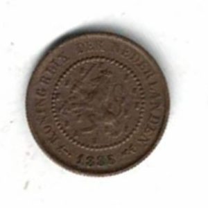 1886 Netherlands Bronze Half Cent Coin. The obverse features a lion holding a sword. The reverse features a wreath with denomination. 