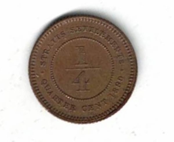 1889 Straits Settlements Bronze Half Cent Coin. The obverse features the bust of Queen Victoria facing left. All coins are in stock.