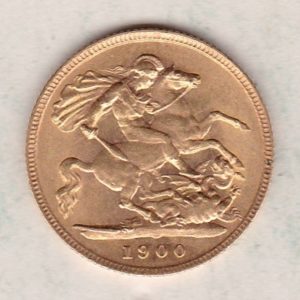 1900 Gold Half Sovereign Coin featuring Queen Victoria Old Head on the Obverse and George & the Dragon on the Reverse. London Mint.
