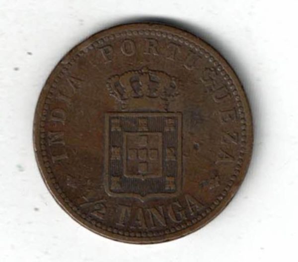 1903 Portuguese India Bronze Half Tanga Coin - Image 2