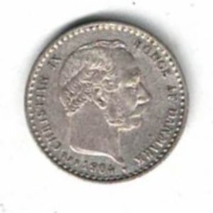 1904 VBP Denmark Silver Ten Ore Coin. The obverse features the portrait of Portrait of Christian IX facing right. The reverse features the value.
