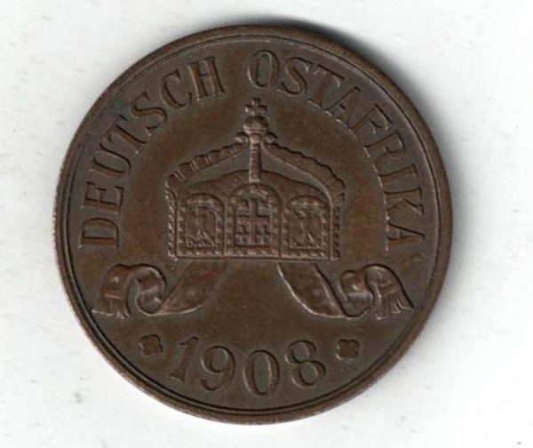 1908 J German East Africa Bronze Five Heller Coin - Image 2