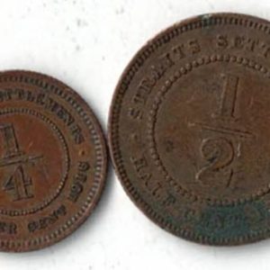 1916 Straits Settlements Bronze Half And Quarter Cent Coins. The obverse features the bust of George V facing left. All coins are in stock.