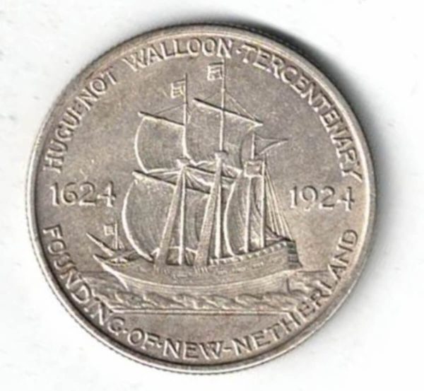 1924 USA Huguenot Walloon Tercentenary Silver Half Dollar Coin - Image 2