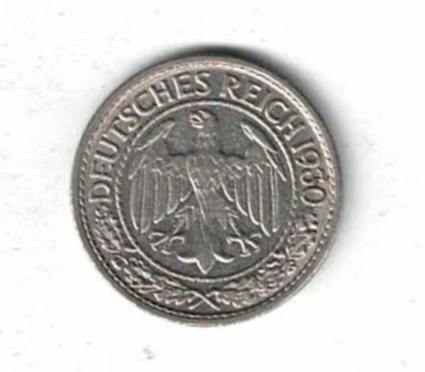 1930 J Germany Fifty Reichspfennig Coin - Image 2