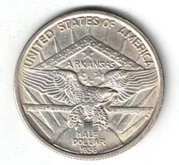 1936 USA Arkansas 100th Anniversary Silver Half Dollar Coin - Image 2